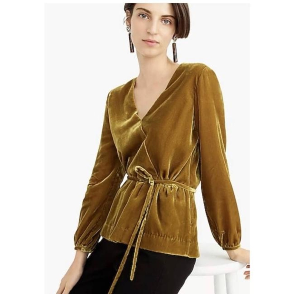 J. Crew faux wrap velvet top blouse- vintage gold